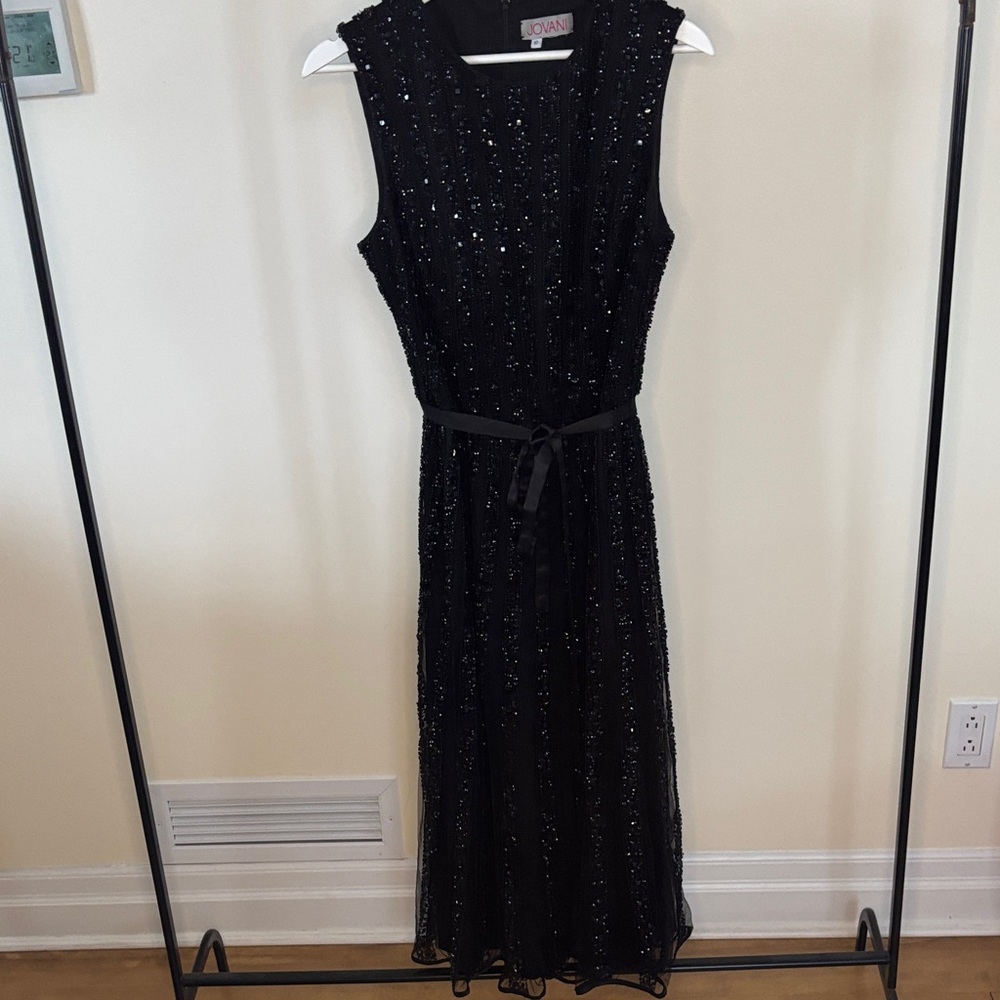 Jovani Black Sequin Midi Dress